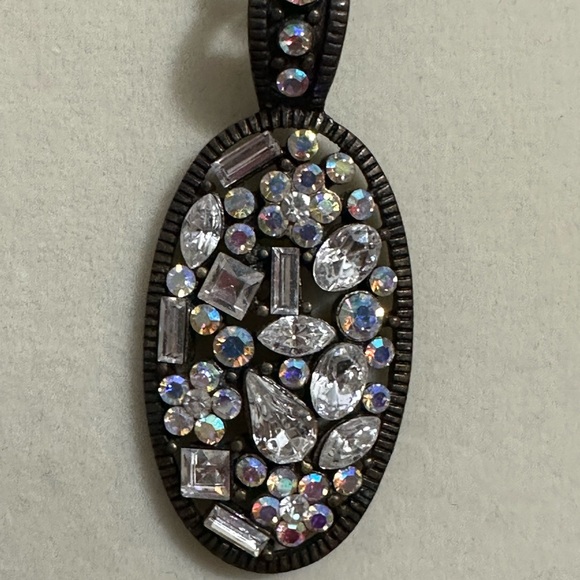 Rare HTD Lia Sophia AB Crystal Necklace.  Antique Bronze Tone.  16-19”. - Picture 3 of 6